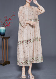 Bohemian Apricot Embroideried Oversized Silk Maxi Dresses Fall