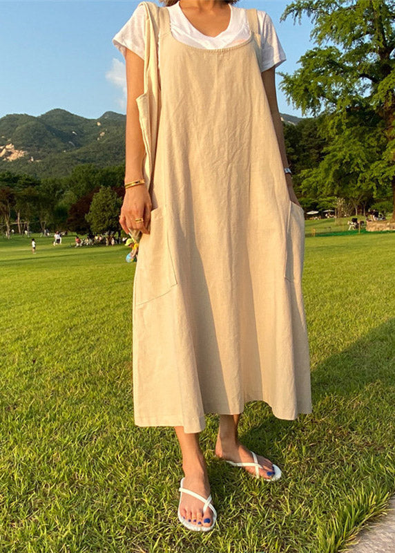 Bohemian Apricot U Neck Slim Maxi Dress Summer