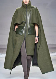 Bohemian Army Green Asymmetrical Patchwork Woolen Coats Fall