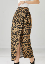 Bohemian Asymmetrical Leopard Print Side Open Cotton Skirt Fall