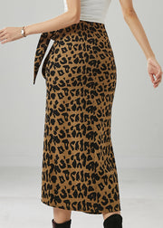 Bohemian Asymmetrical Leopard Print Side Open Cotton Skirt Fall