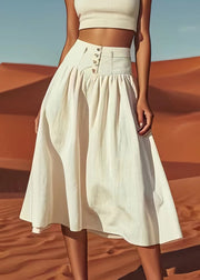 Bohemian Beige Button High Waist Cotton Skirts Summer