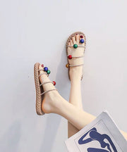 Bohemian Beige Peep Toe Splicing Beach Thong Sandals