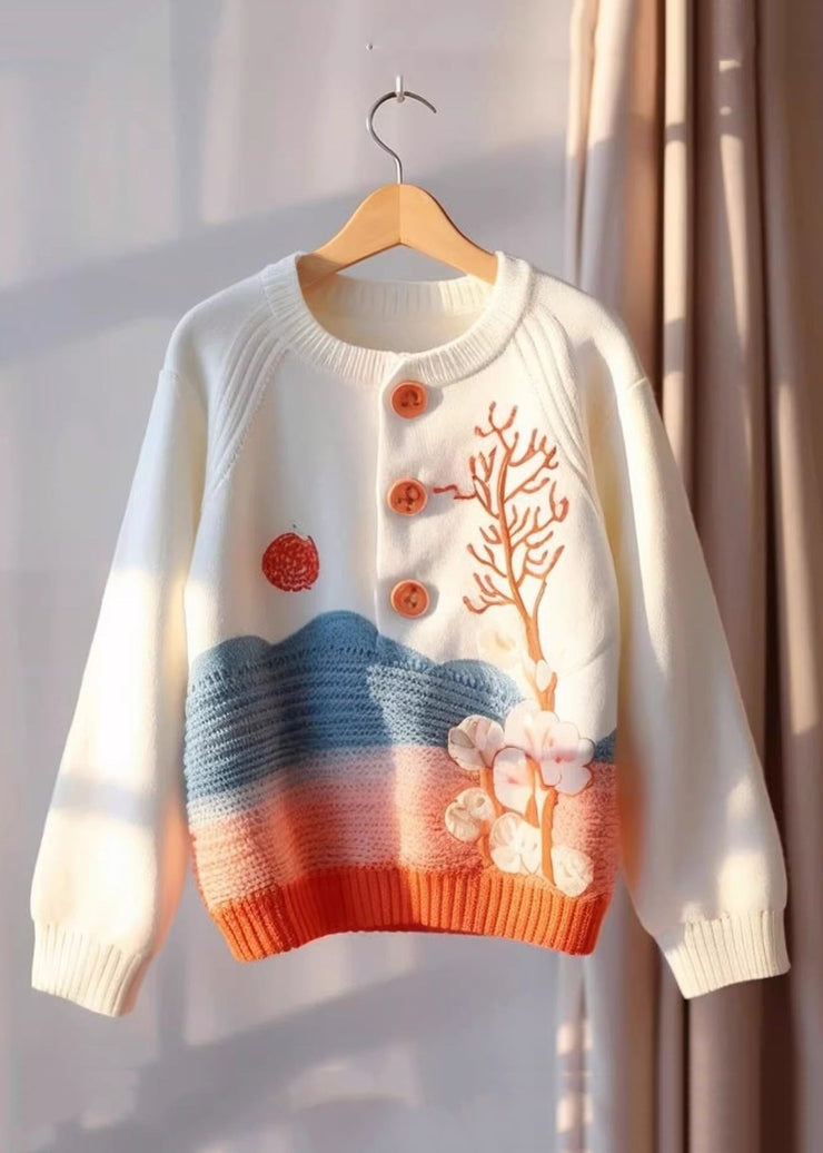 Bohemian Beige Print Button Knit Sweaters Fall