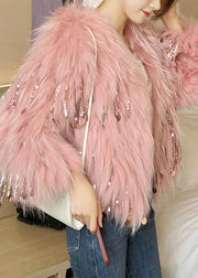 Bohemian Beige Sequins Tassel Mink Hair Coats Winter