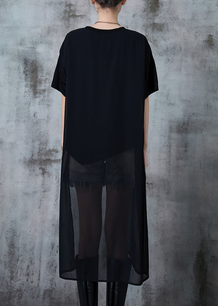 Bohemian Black Asymmetrical Design Chiffon Long Tops Summer