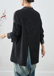 Bohemian Black Asymmetrical Patchwork Back Open Cotton Jackets Fall