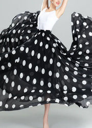 Bohemian Black Dot Print Exra Large Hem Chiffon Skirts Summer