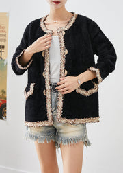 Bohemian Black Double Breast Patchwork Mink Velvet Coats Fall