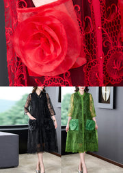 Bohemian Black Embroideried Floral Tulle Long Coats Half Sleeve