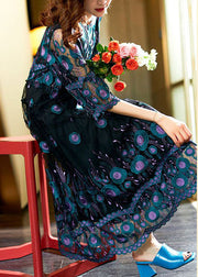 Bohemian Black Embroideried Patchwork Long Chiffon Dress Summer