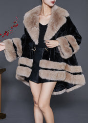 Bohemian Black Fur Collar Oversized Fuzzy Fur Fluffy Coat Winter