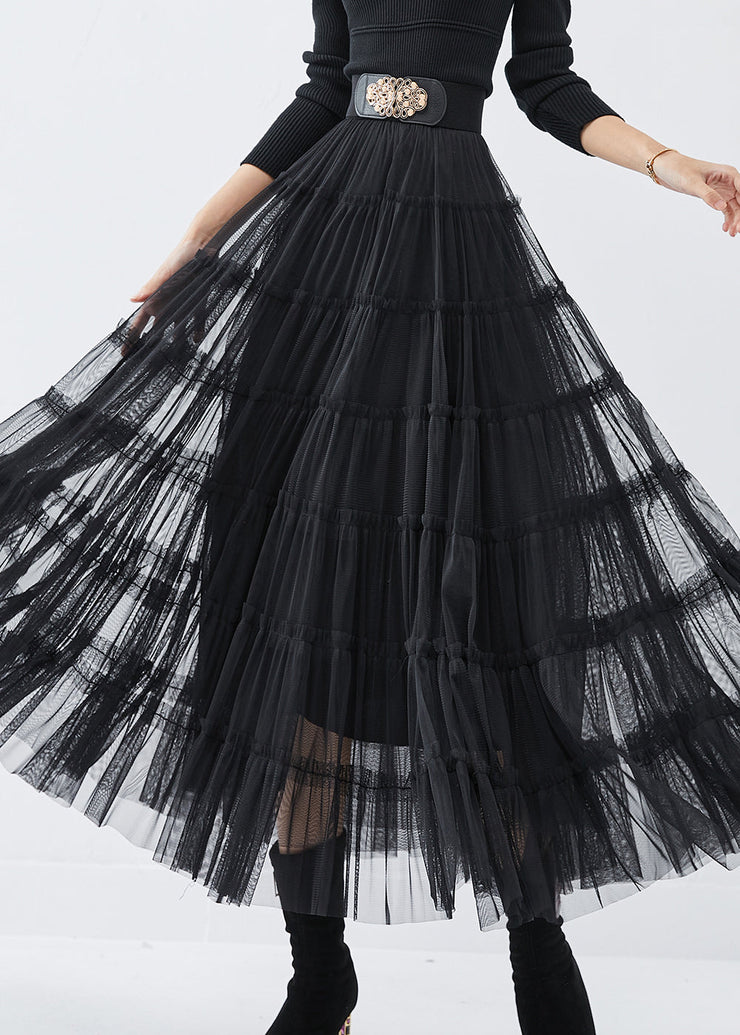 Bohemian Black High Waist Tulle Holiday Skirt Spring