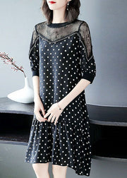 Bohemian Black Hollow Out Lace Patchwork Dot Chiffon Dresses Summer