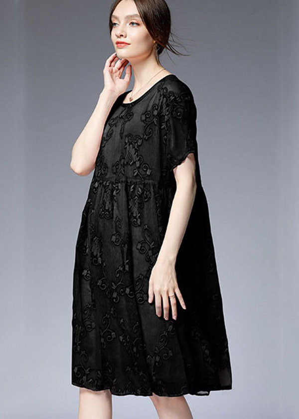 Bohemian Black O-Neck Embroideried Patchwork Dresses Two Pieces Set Summer