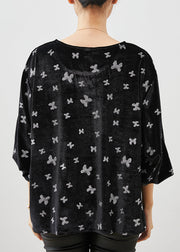 Bohemian Black Oversized Floral Silk Velour Shirts Spring