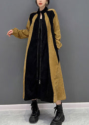 Bohemian Black Patchwork Yellow Zippered Long Coat Spring