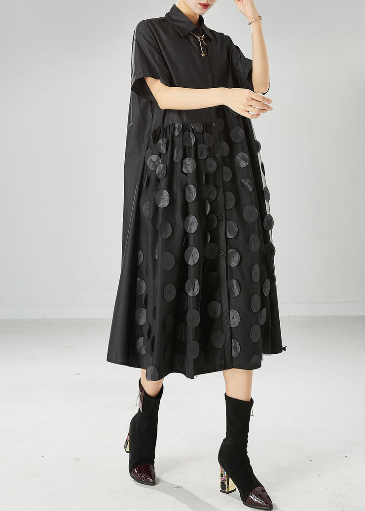 Bohemian Black Peter Pan Collar Tulle Patchwork Cotton Maxi Dresses Summer