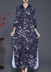 Bohemian Black Print Cotton Long Dress Spring