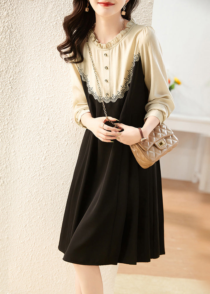 Bohemian Black Ruffled Patchwork Party Long Dress Spring