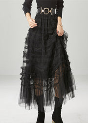 Bohemian Black Ruffled Tulle Vacation Skirts Fall