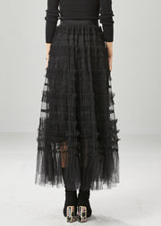 Bohemian Black Ruffled Tulle Vacation Skirts Fall