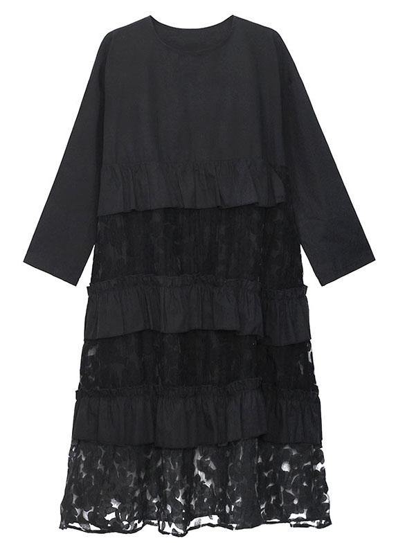 Bohemian Black Ruffles Pockets Patchwork Fall Dresses Long sleeve - bagstylebliss