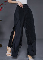 Bohemian Black Side Open Chiffon Wide Leg Pants Summer