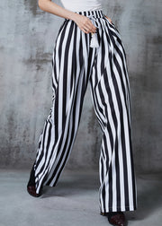 Bohemian Black Tasseled Striped Cotton Straight Pants Summer