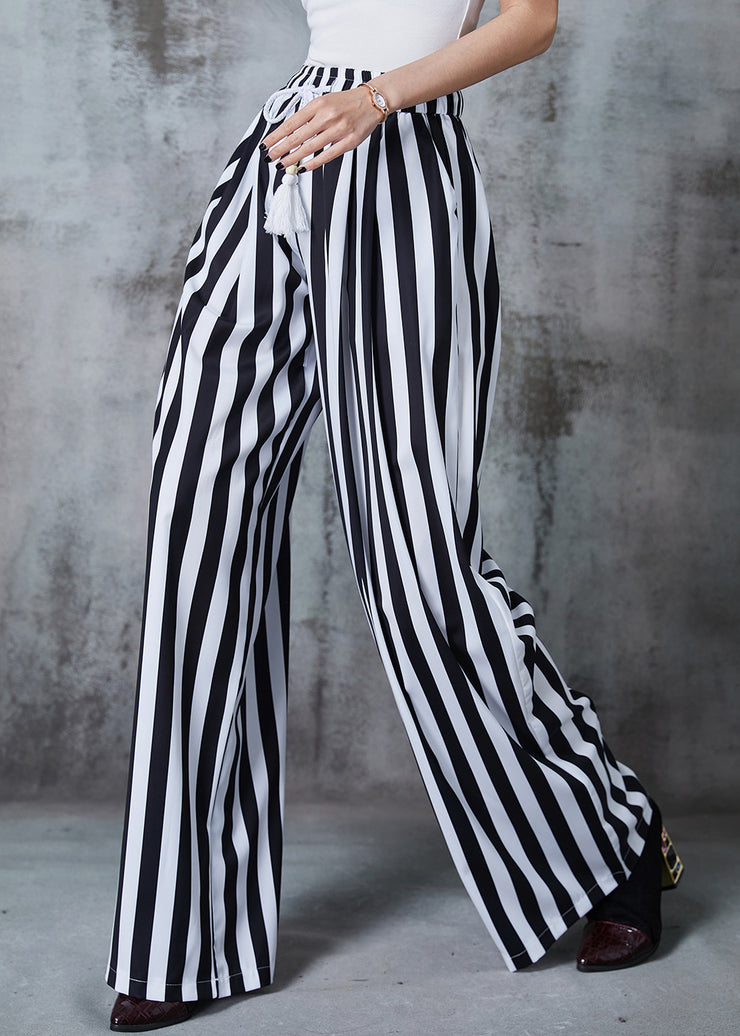 Bohemian Black Tasseled Striped Cotton Straight Pants Summer