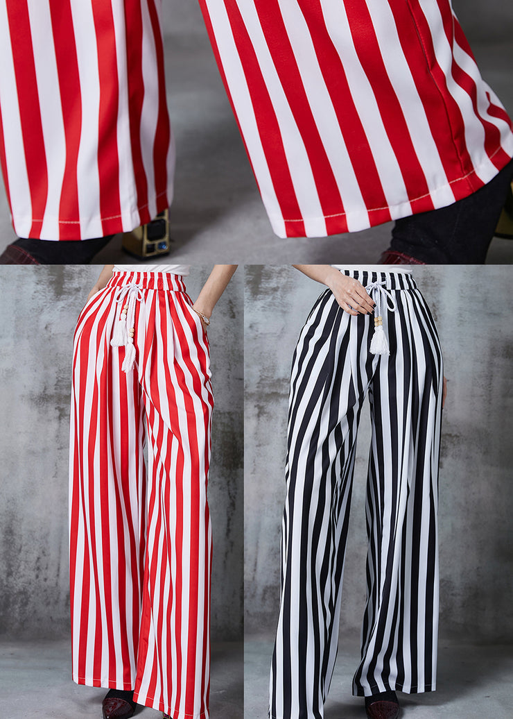 Bohemian Black Tasseled Striped Cotton Straight Pants Summer