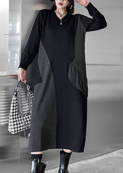 Bohemian Black V Neck Patchwork Cozy Knit Long Sweater Dress Winter