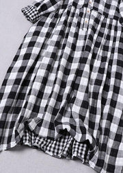 Bohemian Black White Plaid PeterPan Collar Pockets Button Fall Patchwork Dresses - bagstylebliss