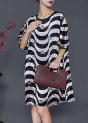 Bohemian Black White Wave Striped Silk Velour Dress Summer