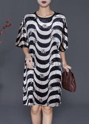 Bohemian Black White Wave Striped Silk Velour Dress Summer