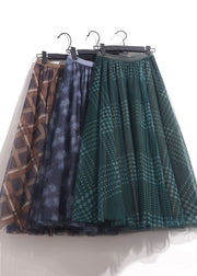 Bohemian Blue Elastic Waist Print Tulle Skirt Spring