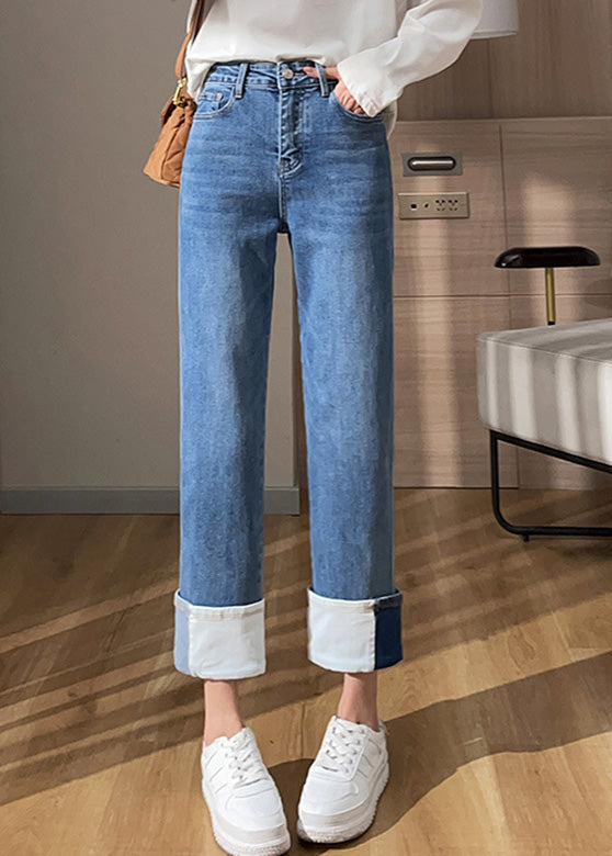 Bohemian Blue High Waist Cotton Denim Corp Pants Summer