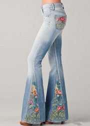 Bohemian Blue High Waist Patchwork Print Denim Flare Bottoms Summer