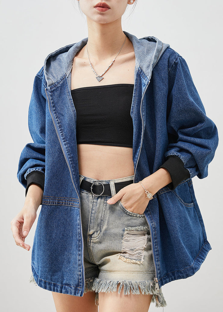 Bohemian Blue Hooded Patchwork Denim Jackets Spring