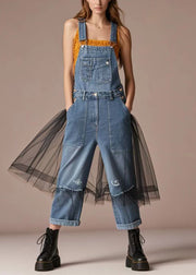 Bohemian Blue Oversized Patchwork Tulle Denim Jumpsuit Summer