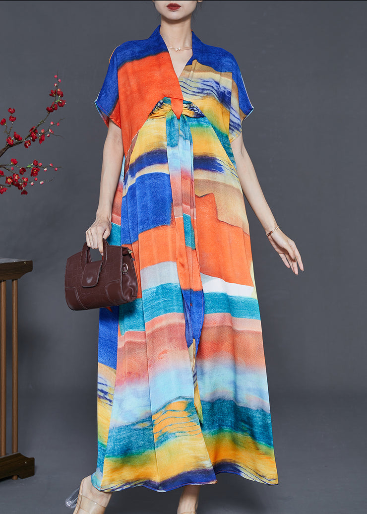 Bohemian Blue Oversized Print Chiffon Beach Dress Summer