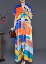 Bohemian Blue Oversized Print Chiffon Beach Dress Summer