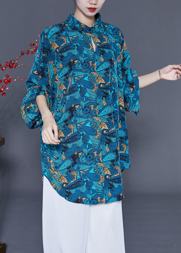 Bohemian Blue Oversized Print Chiffon Shirt Summe