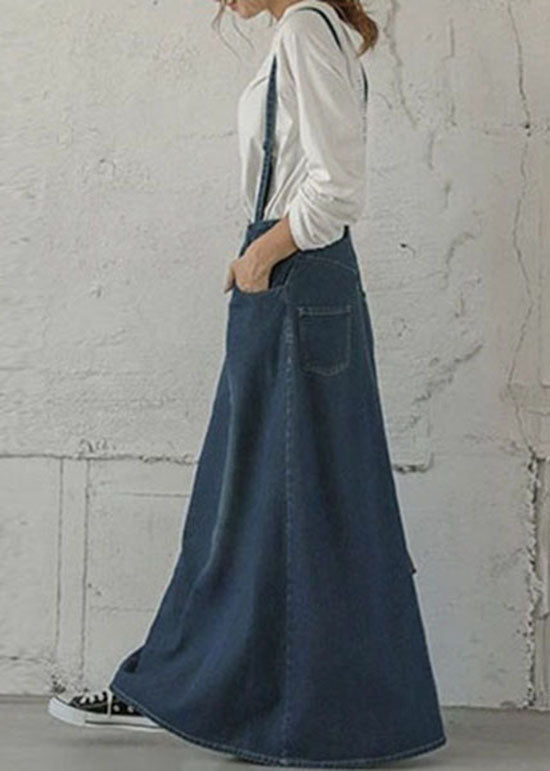 Bohemian Blue Pockets Patchwork Denim Maxi Skirts Spring