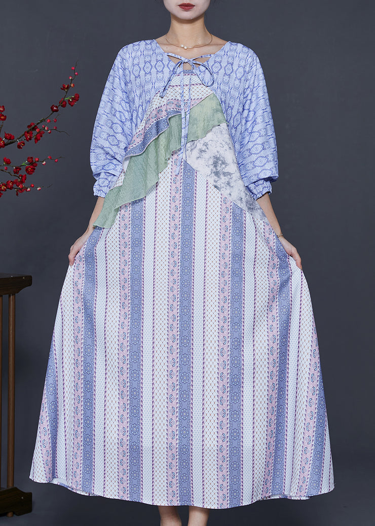 Bohemian Blue Print Patchwork Chiffon Dresses Summer
