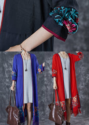 Bohemian Blue Tasseled Embroidered Cotton Cardigan Fall