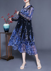 Bohemian Blue V Neck Ruffled Print Chiffon Holiday Dresses Two Piece Set Summer