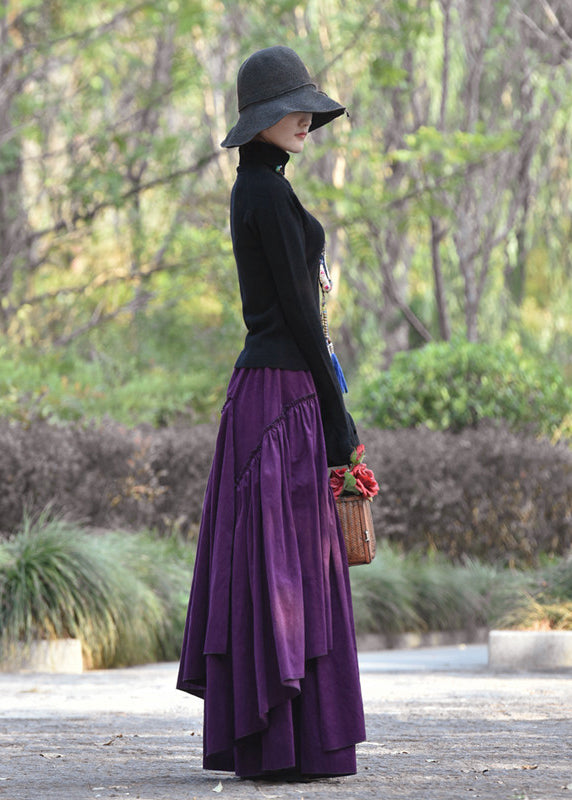 Bohemian Blue Wrinkled Asymmetrical Lace Up Corduroy Skirt Spring