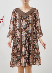 Bohemian Brown Print Patchwork Lace Holiday Dress Summer