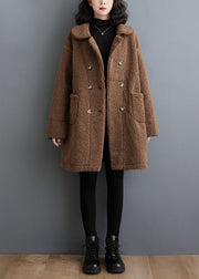 Bohemian Chocolate Double Breast Thick Faux Fur Trench Winter